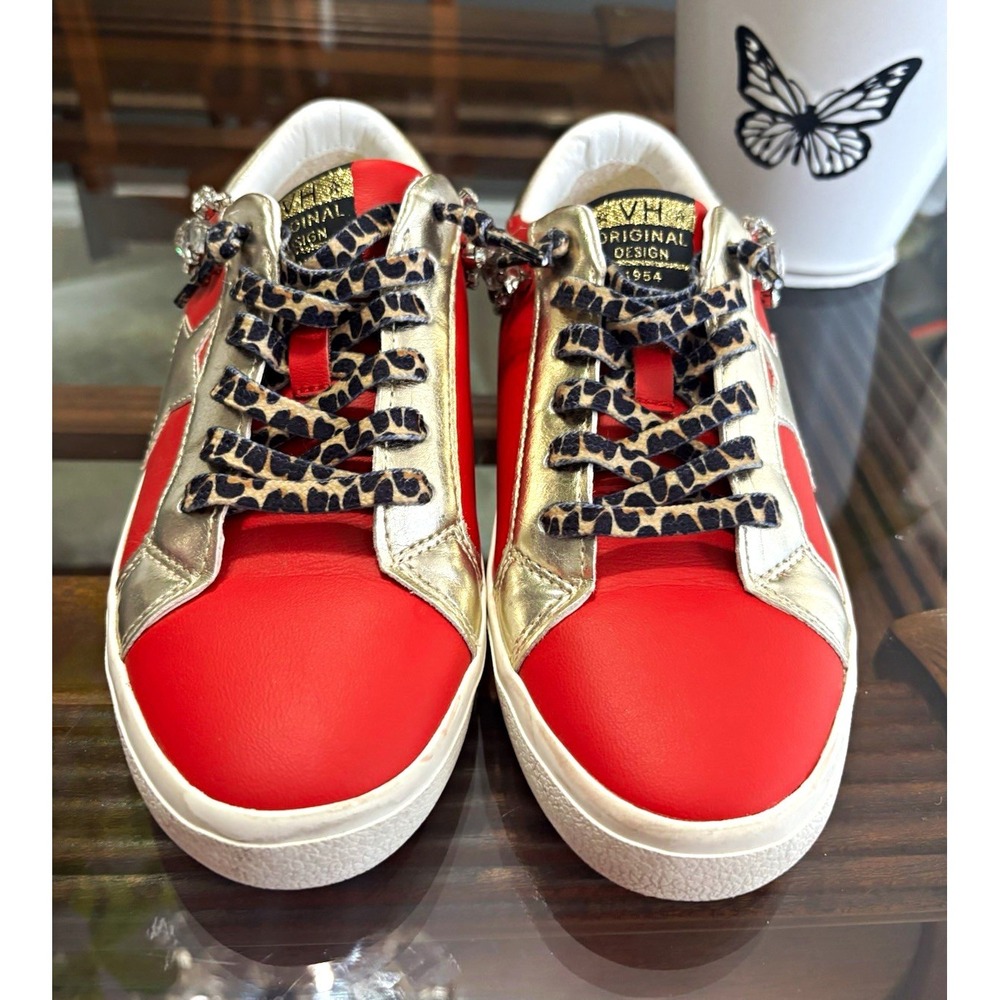 Vintage Havana Born To Shine Crystal Sneakers Red Gold Leopard Women Size 6